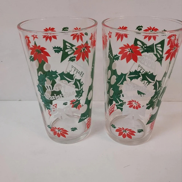 Vintage Hazel Atlas Merry Christmas and Happy New Year Glasses - Set of 2 - Picture 1 of 12
